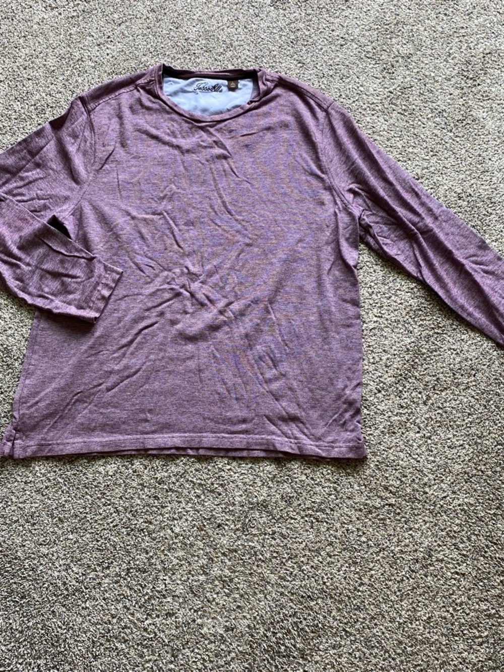 Tasso Elba Mens Long Sleeve Heathered Mauve Crewneck Tee Size L